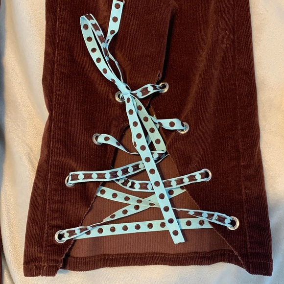 SO Chocolate Brown high rise Flare corduroy pants grommet lace up customized 7 - Picture 6 of 9